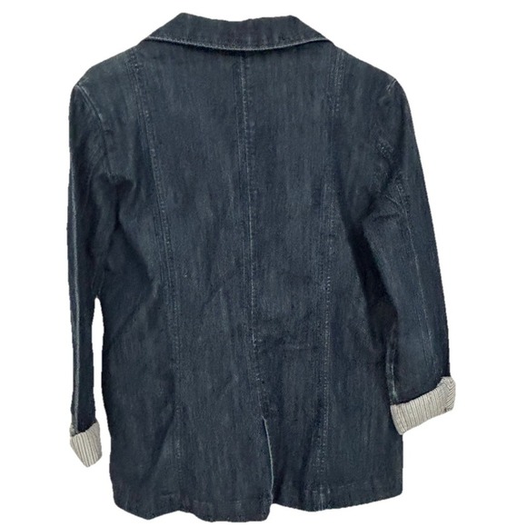 Baccini Sz L 2 Button Blue Denim Jean Jacket Stripe Rolled Sleeve Collar Pockets - Picture 3 of 11